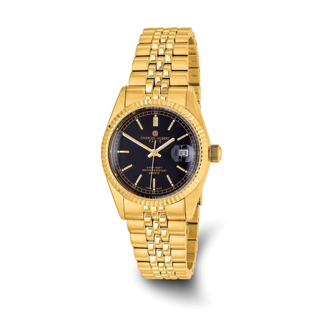 Kazi Luxury Mens Charles Hubert IP-plated Black Dial Watch